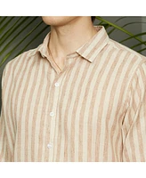 Campus Sutra Men's Tan Brown Heathered-Stripe Shirt