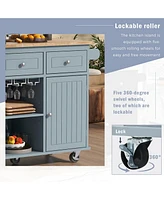 Slickblue Kitchen Island with Power Outlet: Drop Leaf, Rubber Wood Top, Open Storage, Wine Rack, 5 Wheels, & Adjustable Storage