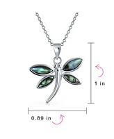 Bling Jewelry Rainbow Abalone Shell Inlay Butterfly Dragonfly Firefly Pendant Necklace For Women .925 Sterling Silver With Chain