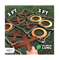 Swooc - Giant Wooden Tic Tac Toe Game (All Weather) | 3ft x 3ft | Big Wood X & O Pieces with Rope Game Board | Tic Tac Toe Board