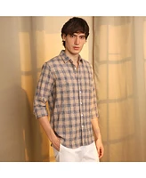 Campus Sutra Men's Saltbox Beige Heathered-Buffalo Check Shirt