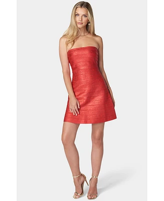 Bebe Women's Foil Bandage Strapless A-Line Dress