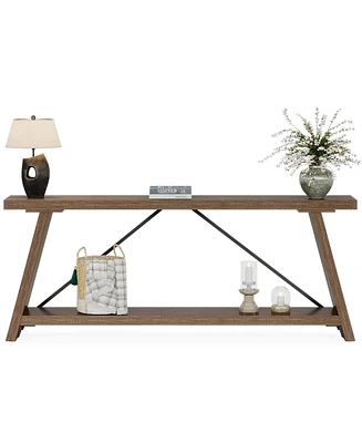 Tribesigns 70.9 Inches Extra Long Sofa Table Behind Couch, Industrial Entry Console Table with Storage for Hallway, Entryway, Living Room, Rustic Brow