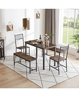 Slickblue Dining Table Set with Barstool and 2 Benches & 2 Back Chairs Versatile Seating for Any Space