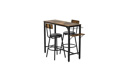 Slickblue Industrial Bar Table with Wood Top, Metal Base, Adjustable Height, and 2 Matching Chairs