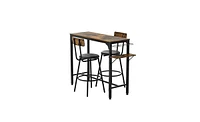 Slickblue Industrial Bar Table with Wood Top, Metal Base, Adjustable Height, and 2 Matching Chairs