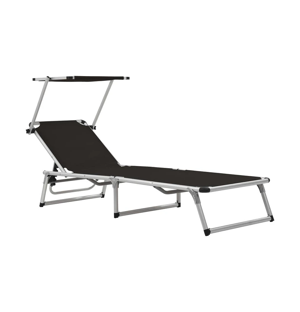 vidaXL Folding Sun Lounger with Roof Aluminum and Textilene