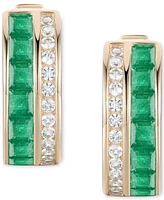 Emerald (1-1/4 ct. t.w.) & Diamond (1/4 ct. t.w.) Small Hoop Earrings in 14k Gold, 0.5"