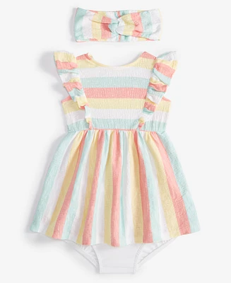 First Impressions Baby Girls Knit Gauze Striped Dress Set, Created for Macy's