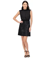 Vince Camuto Women's Satin Mock-Neck Shimmering Dress