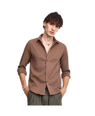 Campus Sutra Men's Ash Brown Veined-Textured Shirt