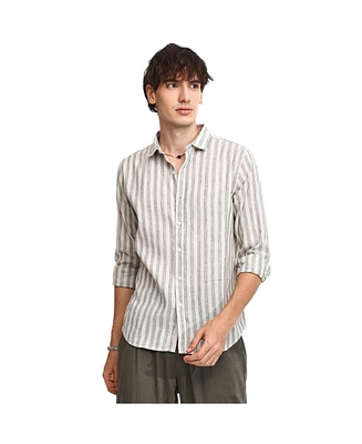 Campus Sutra Men's Moon Grey Heathered-Stripe Shirt