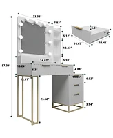 Slickblue Makeup Vanity Desk with Mirror & Lights, 5 Drawers, Side Cabinet & Storage Shelves for Bedroom