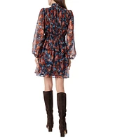 Sam Edelman Women's Ava High-Neck Floral-Print Dress - Navy