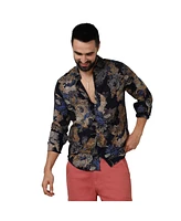 Campus Sutra Men's Royal Blue & Midnight Black Paisley Flora Shirt