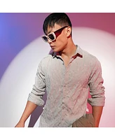 Men's Greige Geometric-Texture Shirt