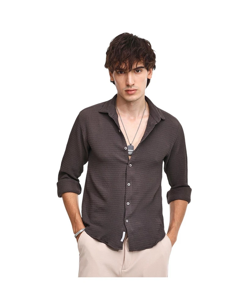 Campus Sutra Men's Charcoal Black Weave-Textured Shirt