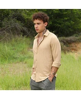Men's Buff Beige Micro Hexagon-Lined Shirt
