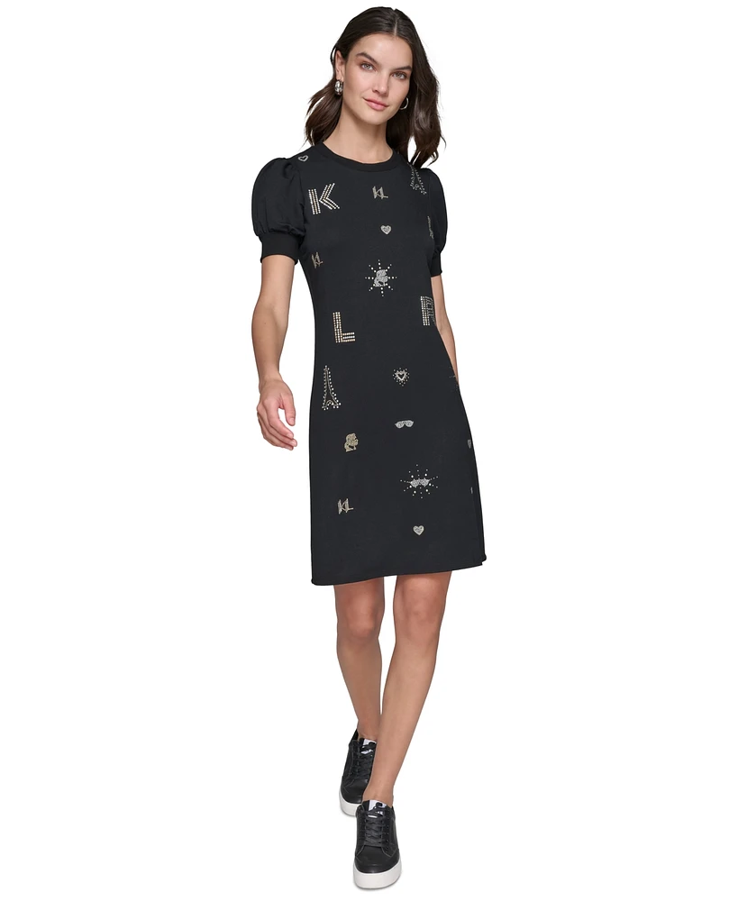 Karl Lagerfeld Paris Women's Embellished-Logo Dress