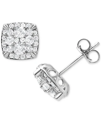 Diamond Square Cluster Stud Earrings (1 ct. t.w.) in 14k White Gold