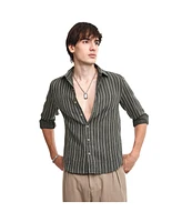 Campus Sutra Men's Moss Green Halo Striped Shirt