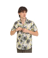 Campus Sutra Men's Navy Blue & Powder White Smudged Botanical Shirt