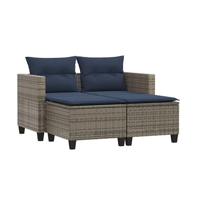 vidaXL Patio Sofa 2-Seater with Stools Poly Rattan