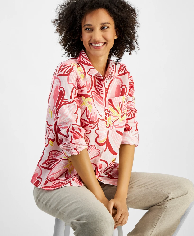 Charter Club Women's Woven Linen Roll-Tab Shirt, Created for Macy's