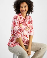 Charter Club Women's Woven Linen Roll-Tab Shirt, Created for Macy's