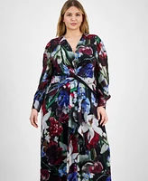 Anne Klein Plus Printed Twist-Front Maxi Dress