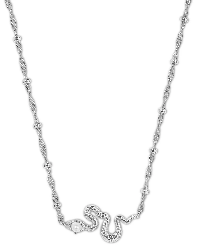 Kendra Scott Rhodium-Plated Cultured Freshwater Pearl Snake 19" Adjustable Pendant Necklace