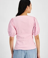 Women's Knit Elbow Puff Sleeve Top, Created for Macy's