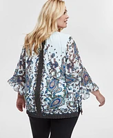 Jm Collection Plus PrintED Wide-Sleeve Top, Exclusively at Macy's