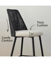 Maison Boucle 27 Inch Rattan Counter Stool Set Of 3-Maison
