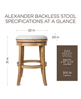 Maven Lane Alexander Backless Bar Stool in Weathered Oak Finish w/ Sand Color Fabric Upholstery