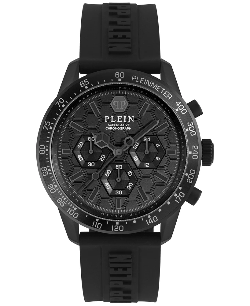 Philipp Plein Men's Chronograph Pleinmeter Black Silicone Strap Watch 44mm