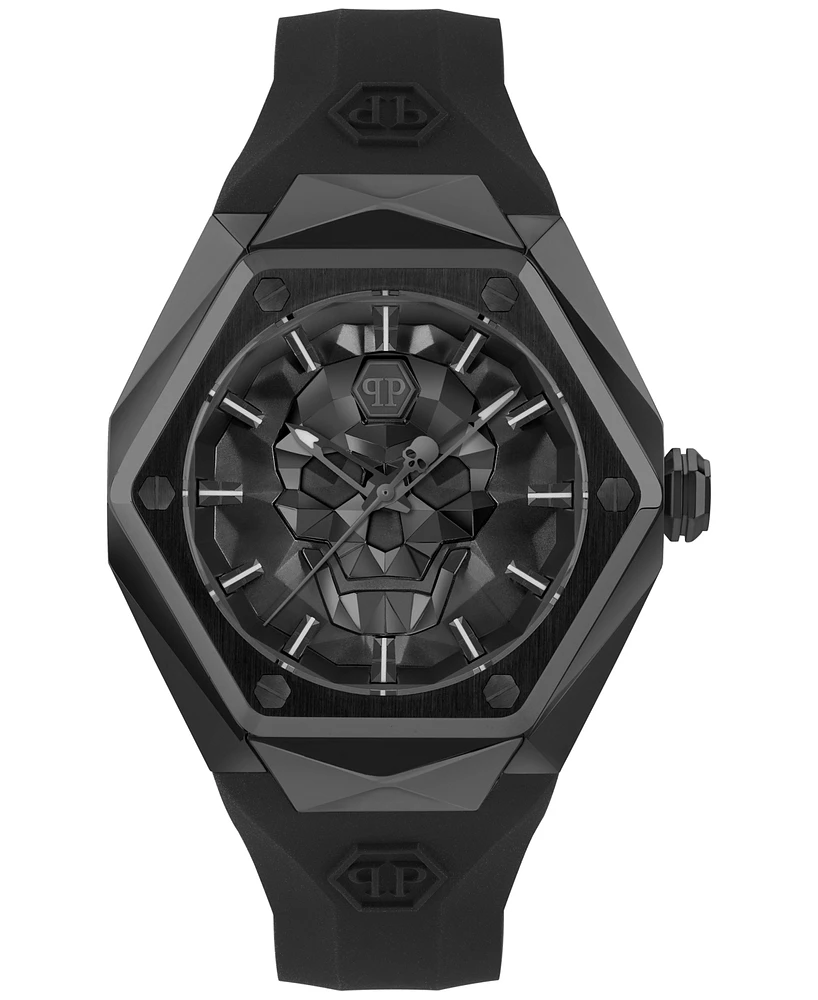 Philipp Plein Men's The Skull Spikes Black Silicone Strap Watch 45mm