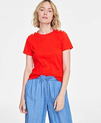 On 34th Women's Button-Shoulder T-Shirt, Created for Macy's