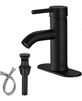 Greenspring Matte Black Bathroom Faucet Single Hole Single Handle with Pop Up Drain with Overflow Aerator Spout Bath Basin Deck Mount Commercial Moder