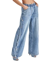 Steve Madden Women's Keenie Side-Snap Wide-Leg Denim Pants