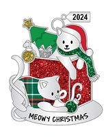 Ganz Sentiment Ornament Cat 'Meowy Christmas' with Dated 2024 Charm, 2.89" - Green, Red, Silver