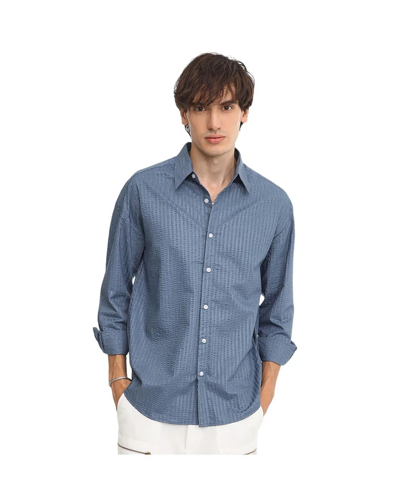 Campus Sutra Men's Lapis Blue Candy-Textured Shirt