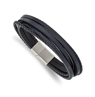 Chisel Stainless Steel Brushed Multi Strand Navy Blue Leather Bracelet