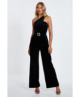 Quiz Women's Velvet Jumpsuit With Embellished Buckle