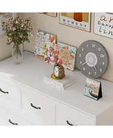 Homsee White Wooden 61.8 in. W Chest of Drawers with Wheels