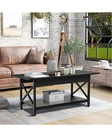 Gymax Coffee Table Industrial 2-Tier w/ Storage Shelf &Storage for Living Room Rustic Brown