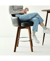 Maison Boucle 360° Swivel Armrest Faux Leather Counter Height Barstool Combine with Rubberwood Legs-Maison Boucle