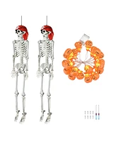 Yescom 2 Pack Pirate Life Size Skeleton Poseable with Halloween Lights, Full Size Skeleton Human 5.4 Ft for Party Decorations Patio Garden Haunted Hou