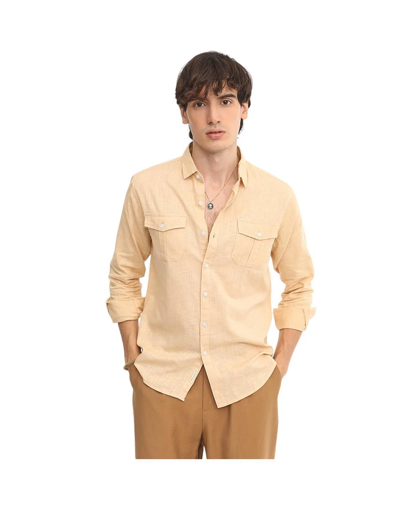 Campus Sutra Men's Pale Yellow Heathered Utility Shirt