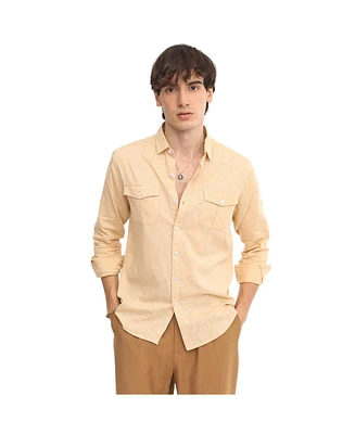 Campus Sutra Men's Pale Yellow Heathered Utility Shirt